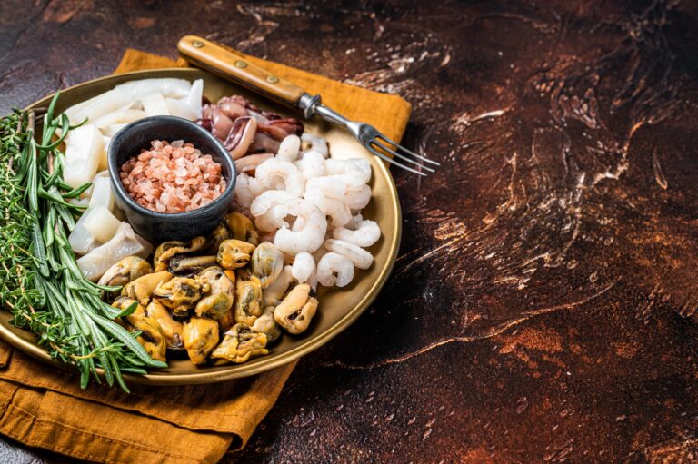 Seafood platter, mix of mussels, clams, squid, octopus, shrimps and prawn.