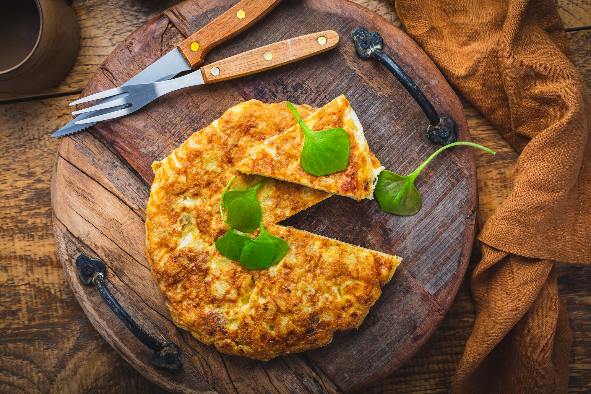 Spanish omelet (Tortilla de patatas) with potatoes and onion