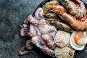 Assortment of raw seafood