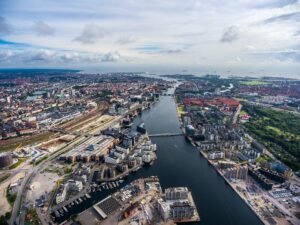 City aerial view over Copenhagen